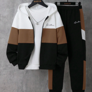 SHEIN 2 pièces/Set Sweat-shirt à capuche décontracté ample à couleur contrastée + ensemble de pantalon de survêtement décontracté à couleur contrastée pour garçons adolescents, en molleton épaissi