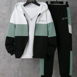 SHEIN 2 pièces/Set Survêtement oversize décontracté pour adolescent garçon avec couleurs contrastées, sweat-shirt à capuche et pantalon de jogging, en polaire, épaissi