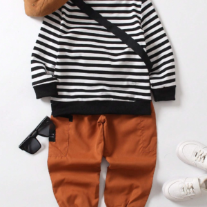 SHEIN Jeune Garçon À Rayures Pantalon & Sweat-shirt & Sac