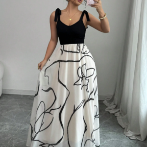 Robe élégante polyvalente à col contrastant en mousseline de soie à rayures-655