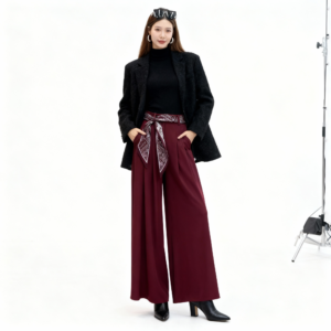 Pantalon Palazzo Taille Haute - 3 Couleurs - Tissu Chaud d'Hiver
