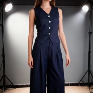 Ensemble Premium Lin - Gilet Boutonné & Pantalon Palazzo