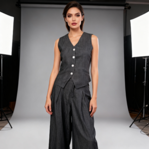 Ensemble Premium Lin - Gilet Boutonné & Pantalon Palazzo