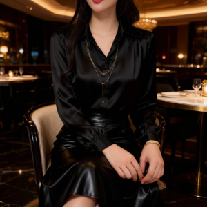 Chemise Élégante en Soie Bleue avec Manches Bouffantes