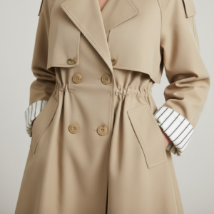 Trench Coat Gabardine Femme - Manteau Doublé Taille Élastique