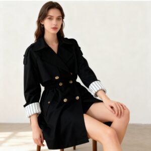 Trench Coat Gabardine Femme - Manteau Doublé Taille Élastique